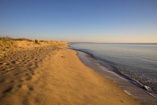 View Beach Sunset Golden Sand Quiet Sea — Stock Photo, Image