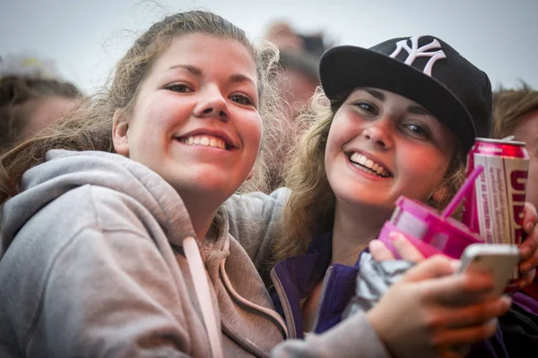 Traena, Norway - July 10 2013: during the concert of the Norwegian singer Hekla Stalstrenga at the Traenafestival, music festival taking place on the small island of Traena