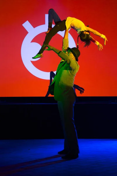 Amsterdam, The Netherlands, 12 September 2014, during West'ival, an open air free Cinema and culture festival on Mercatorplein. circus show before the screening