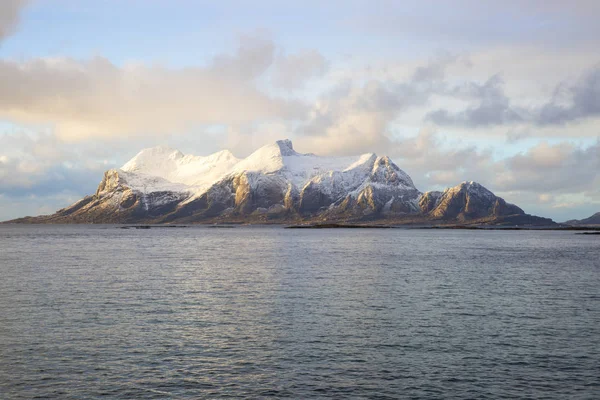 View Norwegian Fjord Snowy Mountains Nordland Norway — Stock Photo, Image