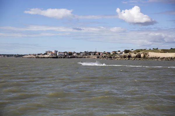 Vista Costa Con Balneario Royan Con Cielo Azul Nube Blanca —  Fotos de Stock