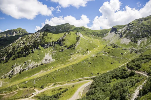 Βουκολικό Πράσινο Καλοκαιρινό Αλπικό Τοπίο Ορεινή Οροσειρά Των Ελβετικών Άλπεων — Φωτογραφία Αρχείου