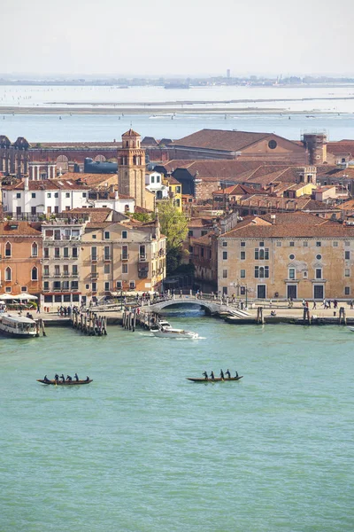 Aerial View Venetian Lagoon Old Town Cityscape Ppoeple Training Rowing — Stock Photo, Image