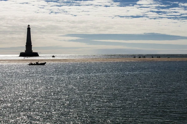 Vue Sur Mer Avec Silhouette Phare Historique Renaissance Cordouan Coucher — Photo