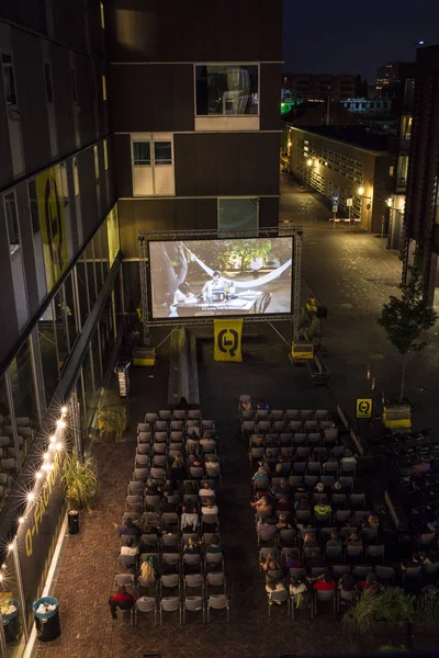 Amsterdam, The Netherlands - August 21 2015: open air screening of Colombian film Todos se van at Q Factory, during World Cinema Amsterdam festival, a world film festival held from 14 to 23/08/2015