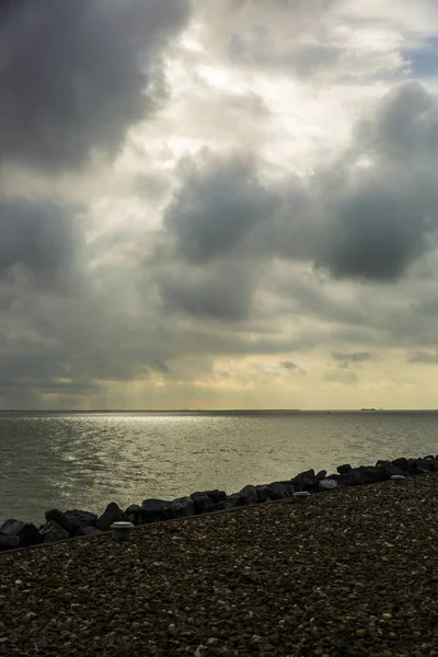 Bewolkt Sunrise Seaside View Breskens Nederland — Stockfoto