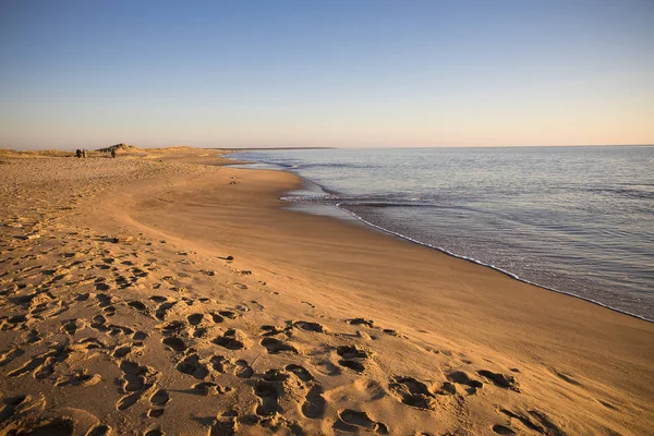 View Beach Sunset Golden Sand Quiet Sea — Stock Photo, Image