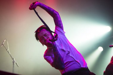 Amsterdam, Hollanda - 19 Mart 2017: Kanadalı hard rock grubu Danko Jones'un Norveçli hard rock grubu Audrey Horne Concert ile Melkweg'de destek hareketi