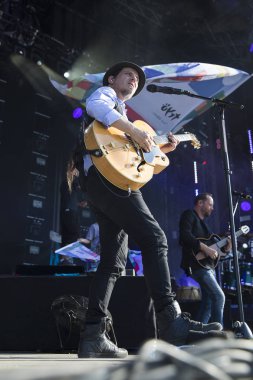 Nyon, İsviçre - 20 Temmuz 2017: Fransız ska grubu Tryo'nun Paleo Festivali'nde konseri