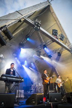 Traena, Norveç - 07 Temmuz 2016: Norveçli punk rock grubu Viagra Boys'un Traenafestival'deki konseri, traena adasında müzik festivali gerçekleşiyor