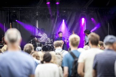 Amsterdam, Hollanda - 5 Temmuz 2015: Amsterdam Roots Open Air'de Taylandlı grup The Paradise Bangkok Molam International Band'in konseri, Park Frankendael'de 05/07/2015 tarihinde düzenlenen kültür festivali