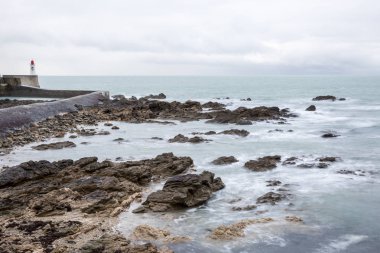 Kışın deniz manzarası, Les Sables D 'olonne, Vende, Fransa 