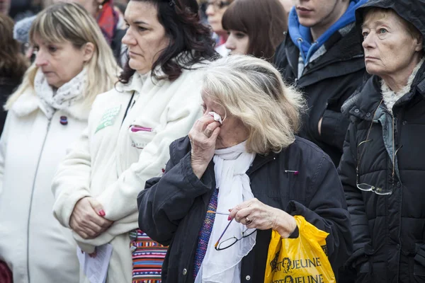 stock image PARIS, FRANCE  January 10, 2016: ceremony to commemorate victims of the bombing and shooting rampage, commemoration of Charlie Hebdo terrorist attack 