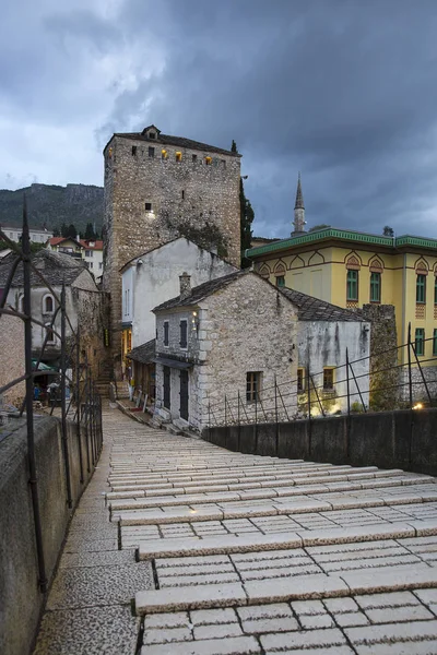 Stentrappor Gamla Bron Eller Stari Mest Korsar Floden Neretva Mostar — Stockfoto