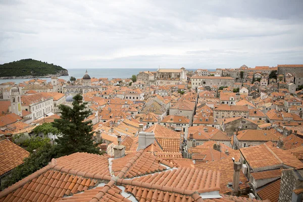 Uitzicht Oranje Daken Van Oude Binnenstad Van Dubrovnik Van Oude — Stockfoto