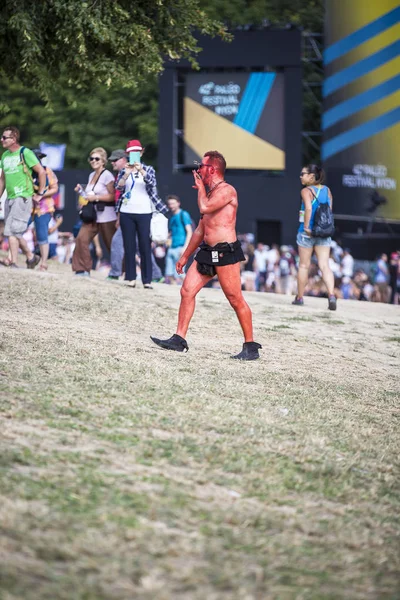 Nyon Sviçre Temmuz 2017 Paleo Festivali Nde Kırmızı Vücut Boyasıyla — Stok fotoğraf