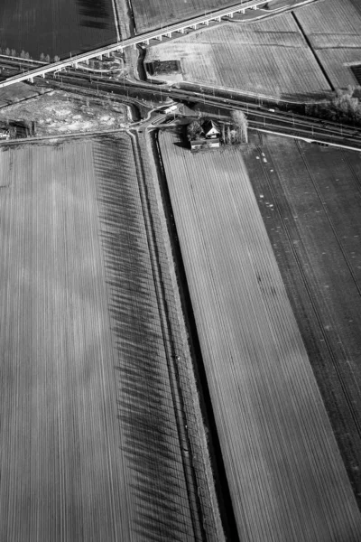 Aerial View Green Fields Farm House Canal Motorway Road Netherlands — Stock Photo, Image