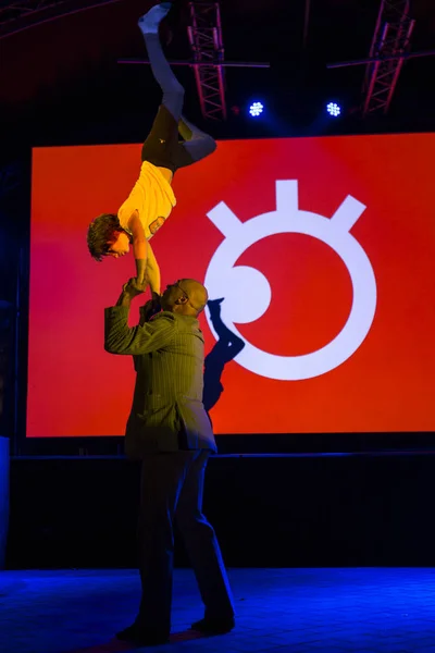 Amsterdam, The Netherlands, 12 September 2014, during West'ival, an open air free Cinema and culture festival on Mercatorplein. circus show before the screening