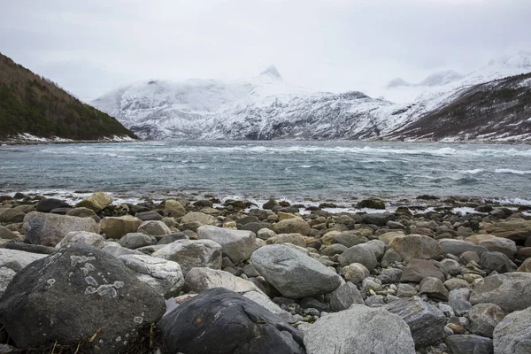 Näkymä Vuonoon Talvituulessa Elvfjorden Nordland Norja — kuvapankkivalokuva