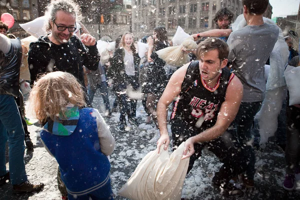Amsterdam, The Netherlands, Noord Holland - Saturday, April 5 2014 - Pillow Fight on Dam Square