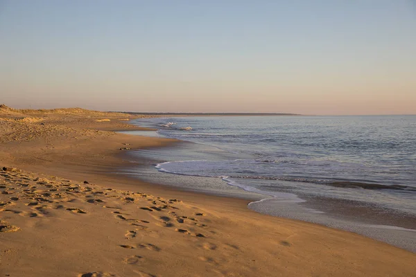 View Beach Sunset Golden Sand Quiet Sea — Stock Photo, Image