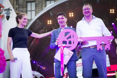 Amsterdam, Hollanda 23 Temmuz 2016: Pembe Cumartesi Gay Euro Pride kutlamaları Vondelpark