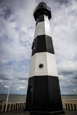 Siyah beyaz çizgili deniz feneri, Breskens, Hollanda