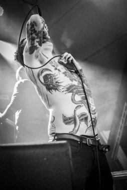 Traena, Norveç - 07 Temmuz 2016: Norveçli punk rock grubu Viagra Boys'un Traenafestival'deki konseri, traena adasında müzik festivali gerçekleşiyor