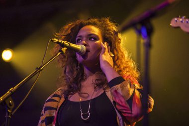 Amsterdam, Hollanda - 13 Aralık 2016: Belçikalı şarkıcı, söz yazarı ve müzisyen Selah Sue'nun Paradiso konseri öncesinde Belçikalı grup Delv!s ile destek hareketi, Delvis olarak telaffuz edildi