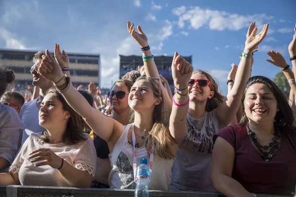 Nyon Suiza Julio 2017 Multitud Fans Aplaudiendo Concierto Banda Francesa —  Fotos de Stock