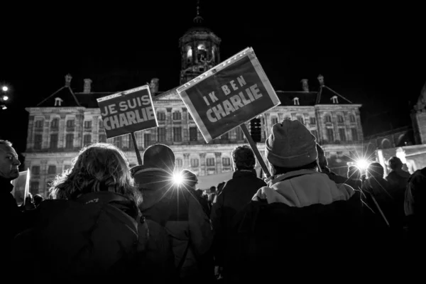 Amsterdam Nizozemsko Leden 2015 Démon Solidarity Útokem Proti Charliemu Hebdo — Stock fotografie