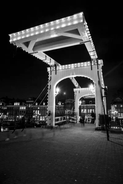 Amsterdam Nederland December 2015 Nachtzicht Van Magere Brug Skinny Bridge — Stockfoto
