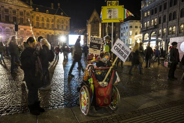 Amsterdam Países Bajos Enero 2015 Demonstation Solidaridad Con Ataque Contra — Foto de Stock