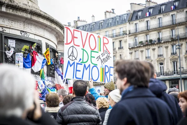 Paris France Janeiro 2016 Place Repbublique Cerimônia Para Comemorar Vítimas — Fotografia de Stock