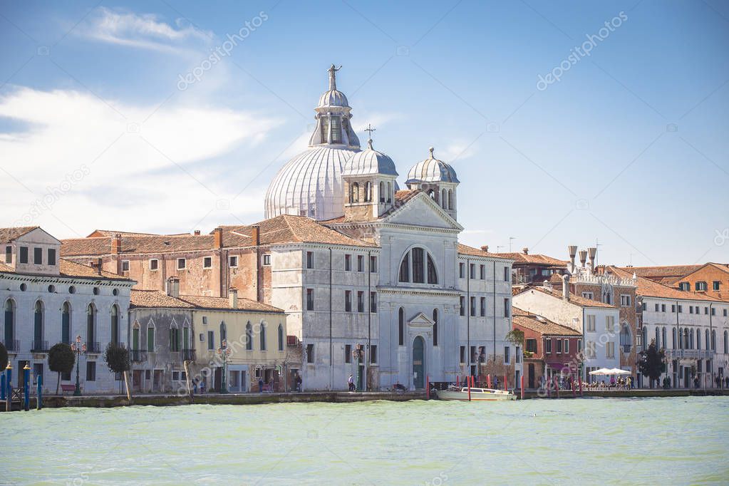 View on the lagoon of Venice with Chiesa (church) del Santissimo Redentore located on Giudecca (island) in the sestiere of Dorsoduro
