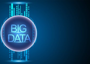 Büyük veri analytics kavramı ve bilgi teknolojisi ağ bağlantısı sistem mavi arka plan, vektör çizim.