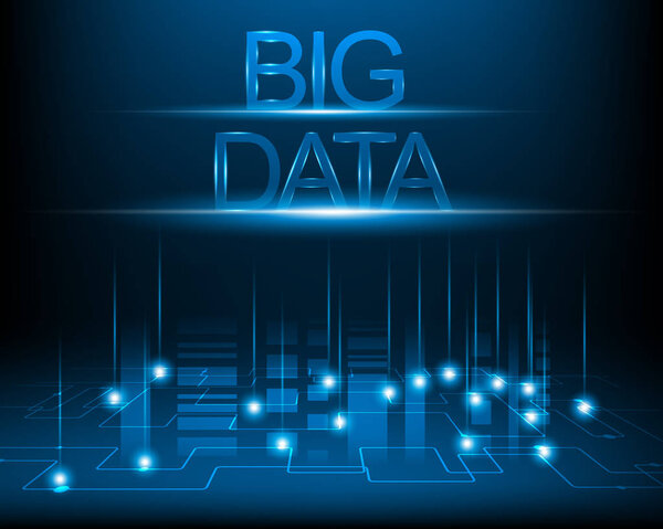 Концепция больших данных и система подключения к сети, синий фон, векторная иллюстрация
