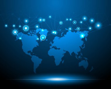 Dünya harita cyber dijital ağ online sistem iş bölge kavramı. Vektör çizim Eps10