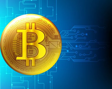 Altın bitcoin dijital cryptocurrency mali kavramı arka plan. Vektör çizim eps10