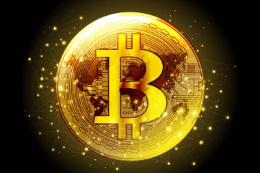 Altın bitcoin dijital cryptocurrency mali kavramı arka plan. Vektör çizim eps10