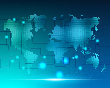Dünya harita cyber bigdata dönüştürme Internet ağ bağlantısı iş bölgesi online. Vektör çizim Eps10