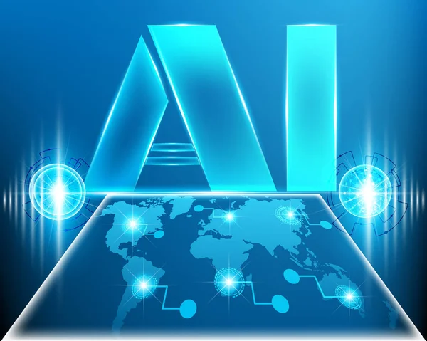 Letter Intelligenza Artificiale Digitale Con World Map Cyber Line Concetto — Vettoriale Stock