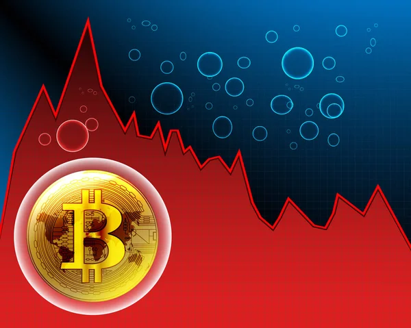 Bitcoin Zeepbel Wereld Kaart Stock Markt Crash Grafieken Tekens Vectorillustratie — Stockvector