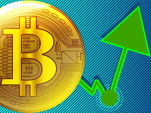 Altın Bitcoin Finansal Borsa Büyüme Çizelgeleri Yeşil Ile Değerleri Arttı — Stok Vektör