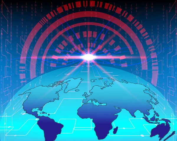 Mapa Del Mundo Ataque Línea Cibernética Por Fondo Concepto Hacker — Vector de stock