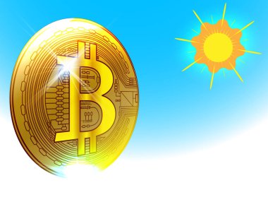 Altın Bitcoin kasa Haven varlığını ekonomi kavramı, vektör çizim
