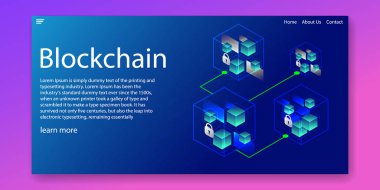 İzometrik Blockchain kriptografi ağ ve işlem veri kavramı. Web şablonu tasarım. vektör çizim.