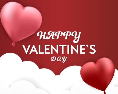 Kalp balonlar ve bulut ile Happy Valentine günü arka plan Banner.