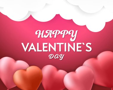 Mutlu sevgililer günü kalp balonlar ve bulut ile pembe arka plan Banner.