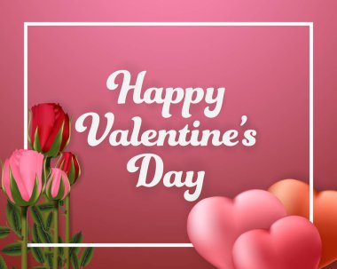 Kalp balonlar ve güller ile Happy Valentine günü arka plan afiş.